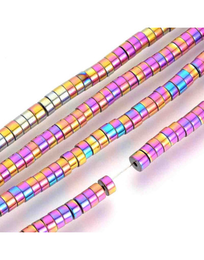 Hematite sintético. Heishi beads. Multicolor. 4x2 milímetros. 1 mm perforación. 200 uds hilo aprox.