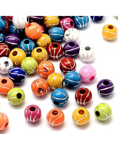 Deportes: Baloncesto. Varios colores. 12 milímetros diámetro. 4 mm perforación. 20 unidades.