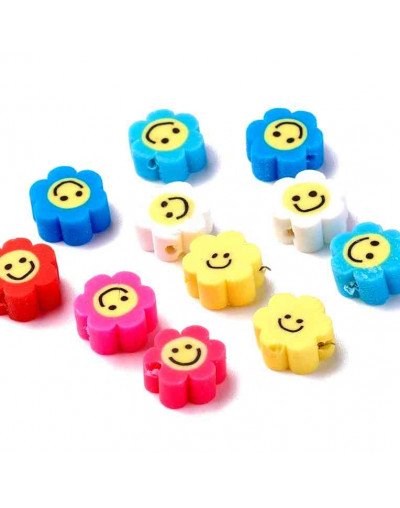 Flores/Smile. Varios colores (2). 10x4.5 milímetros. 1.2 mm de perforación. 10 unidades. Flores/Smile. Varios colores (2). 10x4.5 milímetros. 1.2 mm de perforación. 10 unidades.