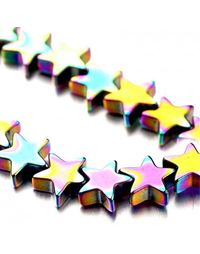 Hematite sintético. Estrella multicolor. 6x6x2 milímetros. 1 mm perforación. 10 uds