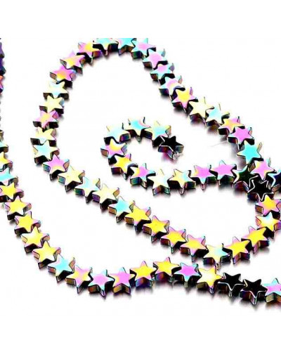 Hematite sintético. Estrella multicolor. 6x6x2 milímetros. 1 mm perforación. 10 uds