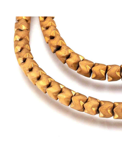 Hematite sintético. Corona dorada. Frost. 5x4 milímetros. 1 mm perforación. 100 uds hilos (aprox).