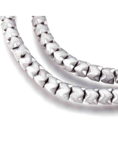 Hematite sintético. Corona plateado. Frost. 5x4 milímetros. 1 mm perforación. 100 uds hilos (aprox).