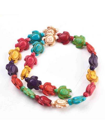 Howlite. Tortugas. Colores variados. 19x14x7.8 mm. 1 mm perforación. 22 unidades hilo (aproximado)