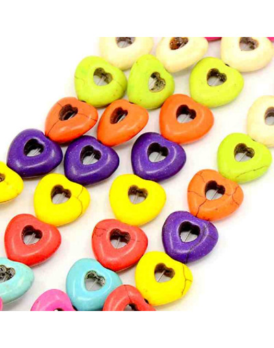 Howlite. Corazones. Colores variados. 15x15x5 mm. 1 mm perforación. 25 unidades hilo (aproximado)