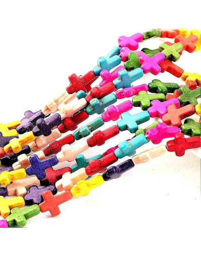Howlite. Cruces. Colores variados. 16x12x3,5 mm. 1 mm perforación. 23 unidades hilo (aproximado) Howlite. Cruces. Colores variados. 16x12x3,5 mm. 1 mm perforación. 23 unidades hilo (aproximado)