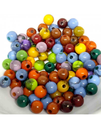 Imitación: Piedra semipreciosa. Varios colores. 6 mm diámetro. 1,5 mm perforación. 100 uds aprox.