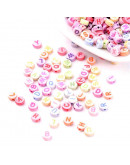 Letra varios colores. Moneda varios colores. 7 mm diámetro. 2 mm perforación. 100 uds (aprox.)