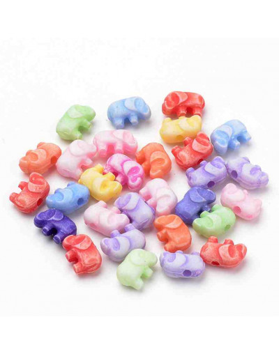 Animales: Elefantes. Color mixto. 6x9x4,5 milímetros. 1,5 mm perforación. 100 unidades aproximado.