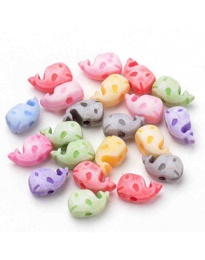 Animales: Ballenas. Color mixto. 6x10x5 milímetros. 1,5 mm perforación. 65 unidades aproximado.