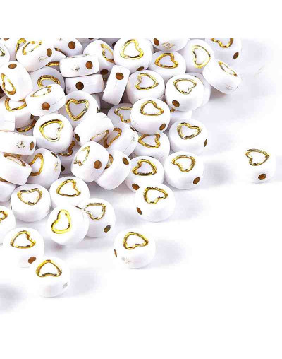 Corazón dorado. Moneda blanca. 7 milímetros lado. 1,5 mm perforación. 100 unidades aproximado.