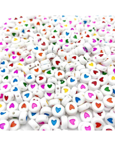 Corazón varios colores (sólido). Moneda blanca. 7 mm diámetro. 1,5 mm perforación. 100 uds aprox.