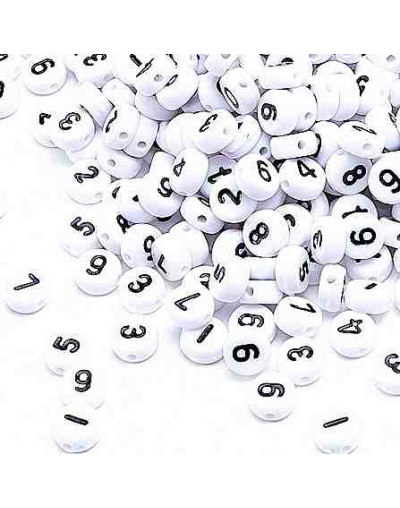 Número negro. Moneda blanca. 7 milímetros lado. 1,5 mm perforación. 100 unidades aproximado.