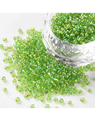 Chaquira. Cristal Arcoiris. GREEN YELLOW. 2 mm. 1 mm perforación. 40 gramos (2600 uds aprox) Chaquira. Cristal Arcoiris. GREEN YELLOW. 2 mm. 1 mm perforación. 40 gramos (2600 uds aprox)