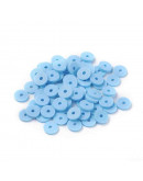 Discos. Color celeste. 4 milímetros diámetro. 1 mm grosor. 1 mm perforación. 380~400 uds hilo.