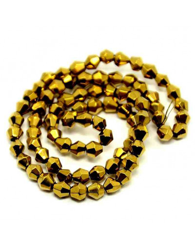 Bi-Cono. Electroplateado dorado. 4x4 milímetros. 1 mm perforación. 70 unidades hilo (aproximado).