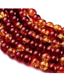 Esfera. Crackle Glass. Naranja/Rojo. 08 milímetros. 1 mm perforación. 100 uds hilo (aproximado).