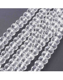 Rondelle faceteado. 6x4 milímetros. Color cristal. 1 mm perforación. 90 uds hilo (aproximado).