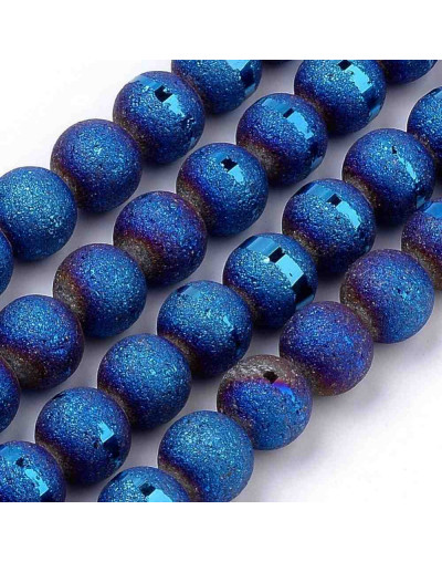 Esfera electroplateada. 08 mm diámetro. Azul escarchado. 1,5 mm perforación. 72 uds hilo (aprox).