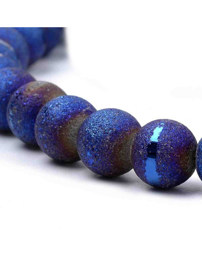 Esfera electroplateada. 08 mm diámetro. Azul escarchado. 1,5 mm perforación. 72 uds hilo (aprox).