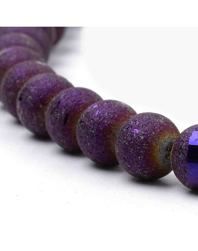 Esfera electroplateada. 08 mm diámetro. Púrpura escarchado. 1,5 mm perforación. 72 uds hilo (aprox).