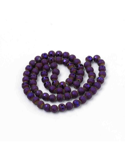 Esfera electroplateada. 08 mm diámetro. Púrpura escarchado. 1,5 mm perforación. 72 uds hilo (aprox).