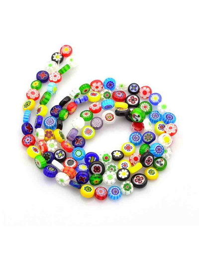 Glass Millefiori. Moneda. Color mixto. 7-9 mm diámetro. 1 mm perforación. 52 uds hilo (aproximado). Glass Millefiori. Moneda. Color mixto. 7-9 mm diámetro. 1 mm perforación. 52 uds hilo (aproximado).