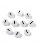 Letra negra. Vocales. Moneda fluorescente. 7 milímetros diámetro. 1,5 mm perforación. 100 uds aprox.