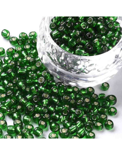 Cristal Línea Plateda. GREEN. 4 milímetros 1,50 mm perforación 40 gramos. 390 uds. aprox.