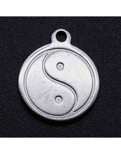 Yin-Yang. Acero inoxidable. Color plata antigua.14x12x1 mm.. 1,2 mm perforación. 1 unidad