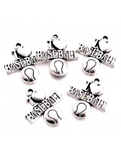 Deportes: Beisbol (3). Aleación de cobre. Color plateado. 21,5x18,7x3 mm. 2 mm perforación. 5 uds. Deportes: Beisbol (3). Aleación de cobre. Color plateado. 21,5x18,7x3 mm. 2 mm perforación. 5 uds.