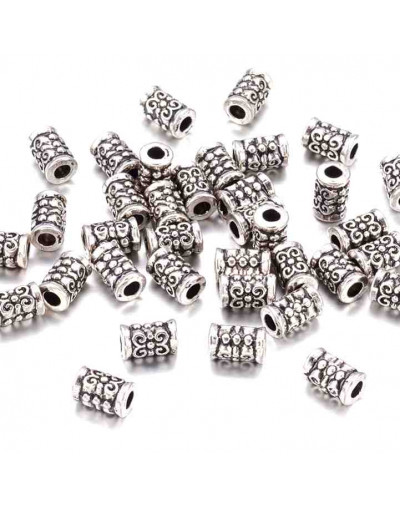 Tubo (1). Aleación de cobre. Color plata antigua. 7,5x5,5 milímetros. 2 mm perforación. 20 unidades