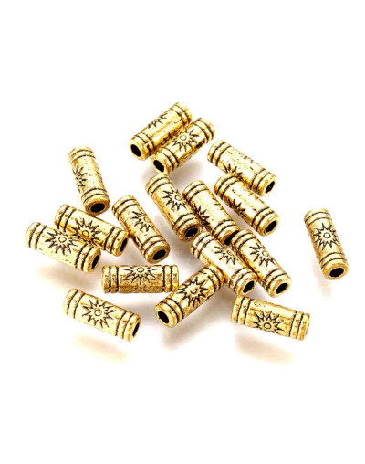 Tubo (4). Aleación de cobre. Color dorado. 9,5x3,5 milímetros. 1,5 mm perforación. 20 unidades.