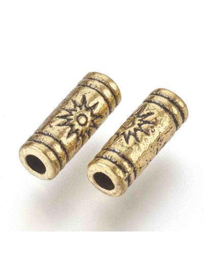 Tubo (4). Aleación de cobre. Color dorado. 9,5x3,5 milímetros. 1,5 mm perforación. 20 unidades.