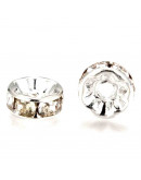 Rhinestone Beads. Plateado. Cristal CLEAR WHITE. Grado A. 8x3,8 mm. 2 mm perforación 10 unidades.