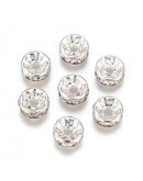 Rhinestone Beads. Plateado. Cristal CLEAR WHITE. Grado A. 8x3,8 mm. 2 mm perforación 10 unidades.