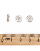 Rhinestone Beads. Plateado. Cristal CLEAR WHITE. Grado A. 8x3,8 mm. 2 mm perforación 10 unidades.
