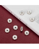 Rhinestone Beads. Plateado. Cristal CLEAR WHITE. Grado A. 8x3,8 mm. 2 mm perforación 10 unidades.