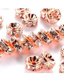 Rhinestone Beads. Gold rose. Cristal CLEAR WHITE. Grado A. 8x3,8 mm. 1,5 mm perforación. 10 uds.