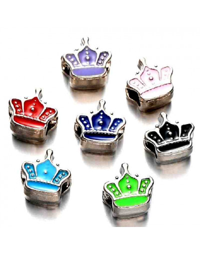 Corona (1). Aleación de cobre+esmalte. Varios colores.  12x12.5x7.5 mm. 5 mm perforación. 3 uds.