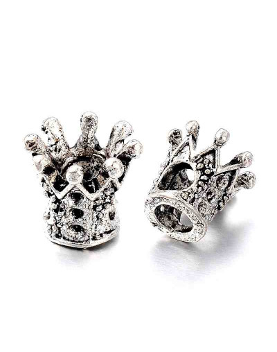 Corona (4). European beads. Aleación. Color plata antigua. 10x10 mm. 4.5 mm perforación. 2 unidades