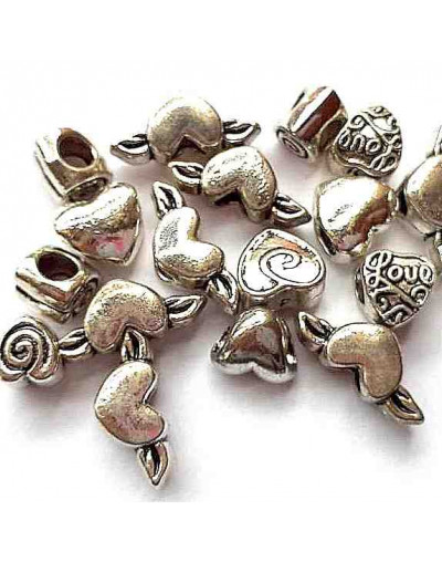 European beads Corazones Alloy Color plateado 9x9x8 mm aproxim. 5 mm perforación 10 unidades