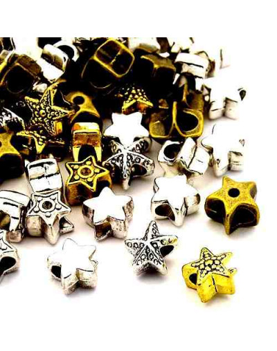 Estrellas. European beads. Aleación de cobre. 9-12x9-12 mm. 5 mm perforación. 10 uds