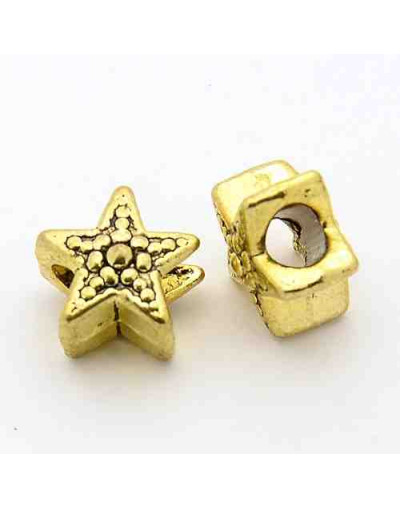 Estrellas. European beads. Aleación de cobre. 9-12x9-12 mm. 5 mm perforación. 10 uds