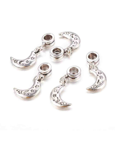 European beads Lunas Alloy Color plata antigua 31 mm 5 mm perforación 4 unidades