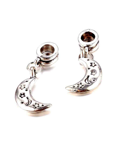 European beads Lunas Alloy Color plata antigua 31 mm 5 mm perforación 4 unidades