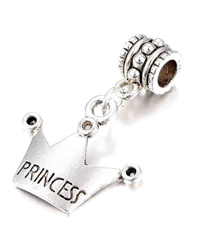 European beads Corona Princess Alloy Color plata antigua 28 mm 5 mm perforación 4 unidades