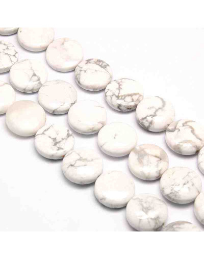 Howlite. Moneda. 20 milímetros diámetro. 7 mm grosor. 2 mm perforación. 1 unidad. Howlite. Moneda. 20 milímetros diámetro. 7 mm grosor. 2 mm perforación. 1 unidad.