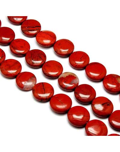 Jásper rojo. Moneda. 20 milímetros diámetro. 7 mm grosor. 2 mm perforación. 1unidad.