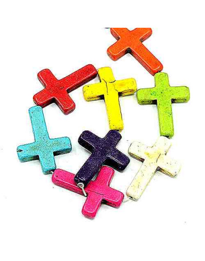 Howlite Cruz Amarillo, morado, naranja 40x30x6 mm 1 mm perforación 2 unidades